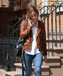 Emma Watson Brown Leather Belted Jacket