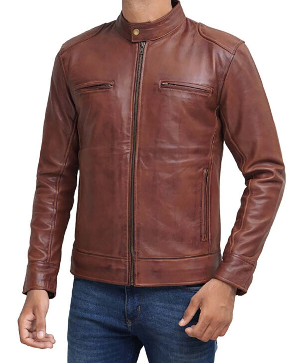 Garfield Mens Brown Cafe Racer Leather Jacket