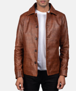 Gekin Men's Brown Vintage Leather Jacket - Brown Vintage Leather Jacket for Men - Front View