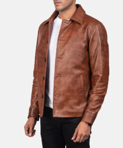 Gekin Men's Brown Vintage Leather Jacket - Brown Vintage Leather Jacket for Men - Side View