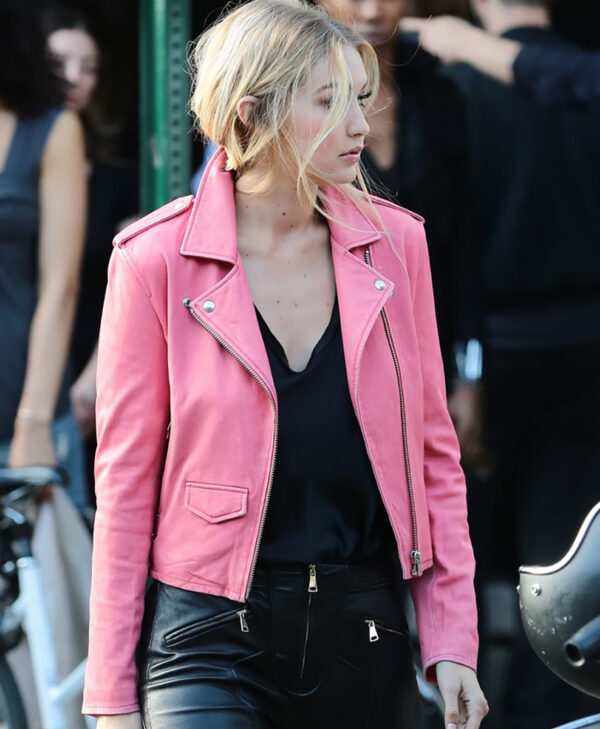 Gigi Hadid Pink Leather Biker Jacket