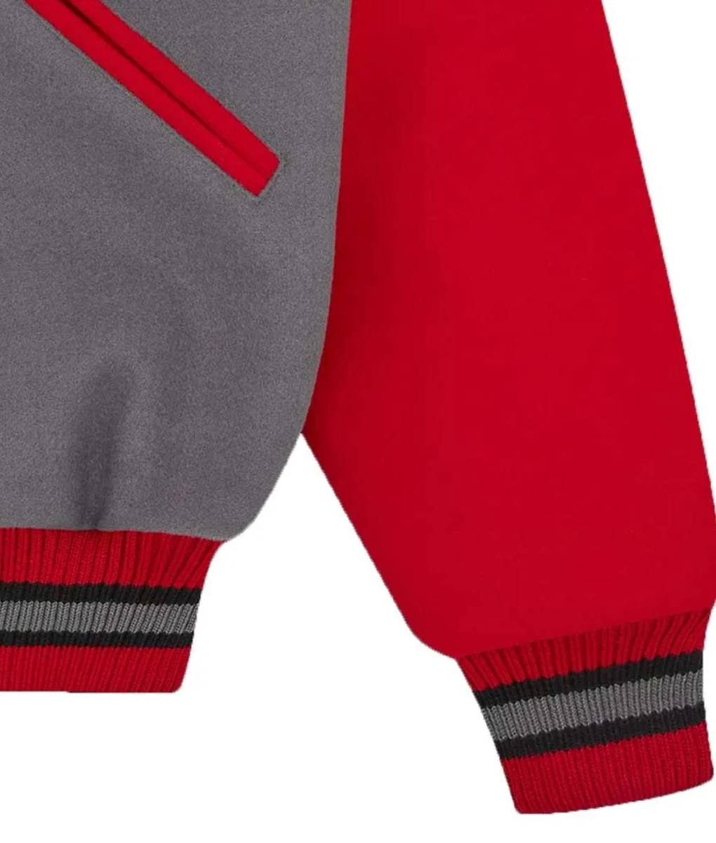 ICECREAM Gray and Red College Varsity Jacket