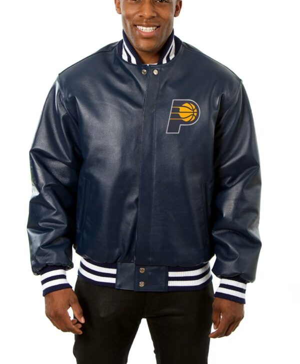 Indiana Pacers Varsity Navy Blue Leather Jacket