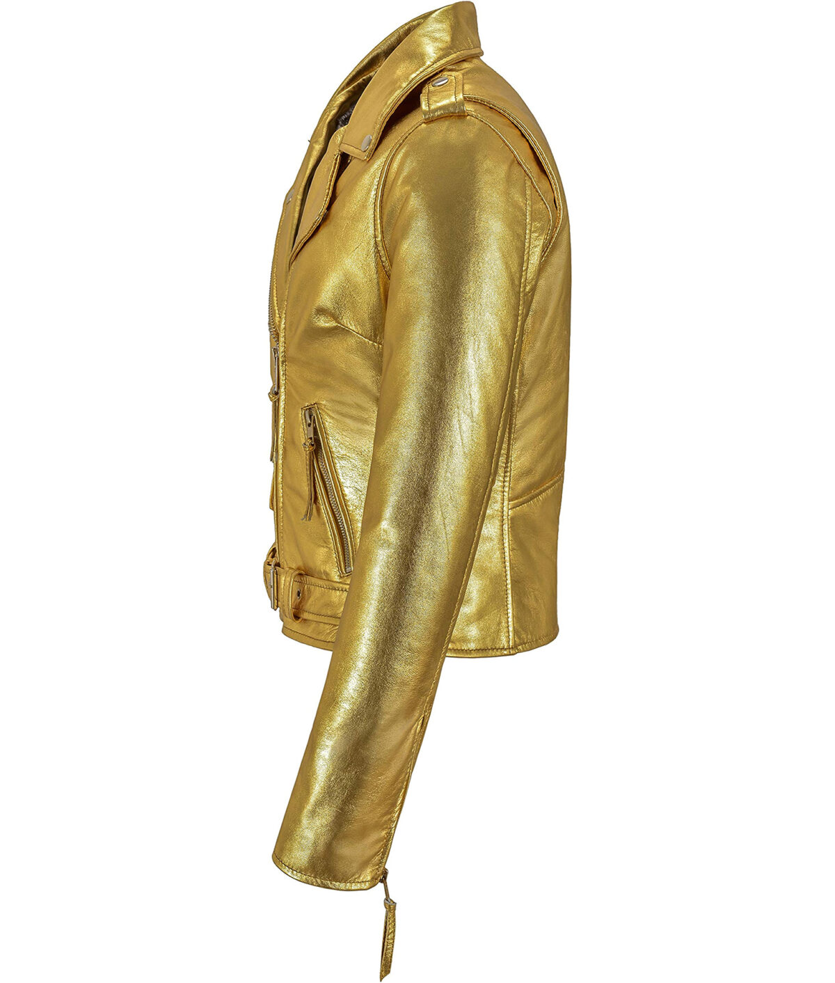 Jessica Womens Gold Metallic Leather Biker Jacket