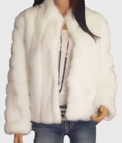 Kaelum Womens White Fur Jacket - White Fur Jacket for Womens-Front View