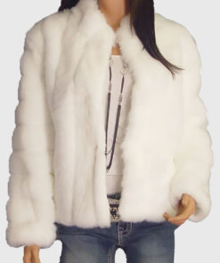 Kaelum Womens White Fur Jacket - White Fur Jacket for Womens-Front View