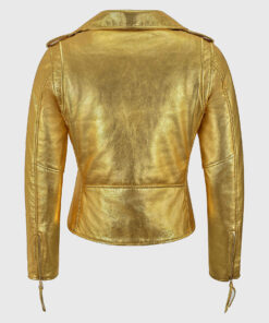 Katherine Women's Golden Metallic Leather Biker Jacket - Golden Metallic Leather Biker Jacket for Women - Back View