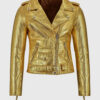 Katherine Women's Golden Metallic Leather Biker Jacket - Golden Metallic Leather Biker Jacket for Women - Front View