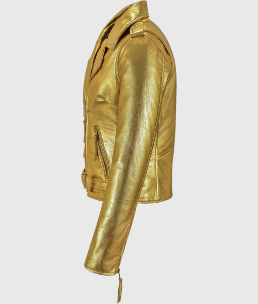 Katherine Women's Golden Metallic Leather Biker Jacket - Golden Metallic Leather Biker Jacket for Women - Tilt View