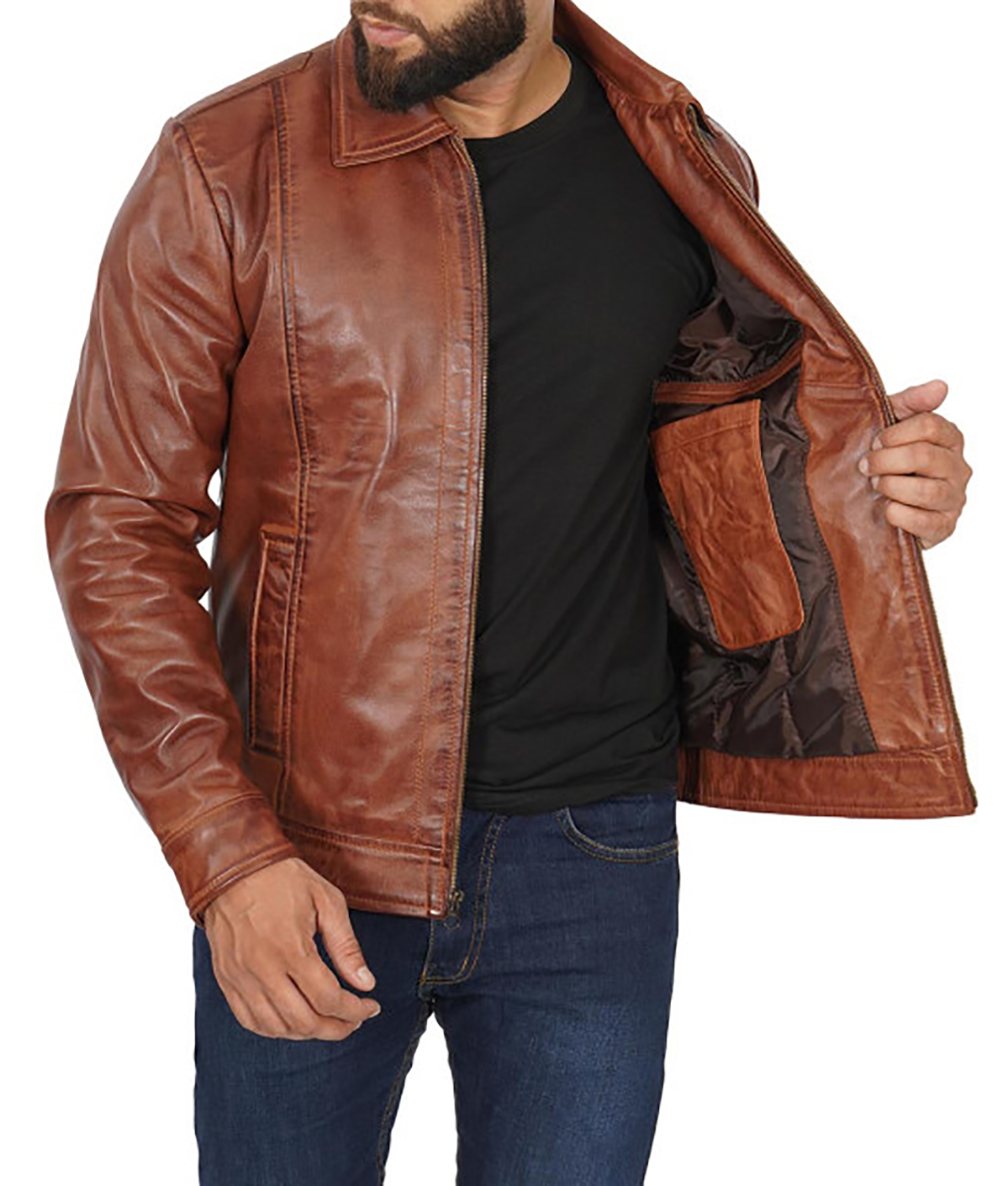 Lincoln Mens Vintage Brown Leather Jacket