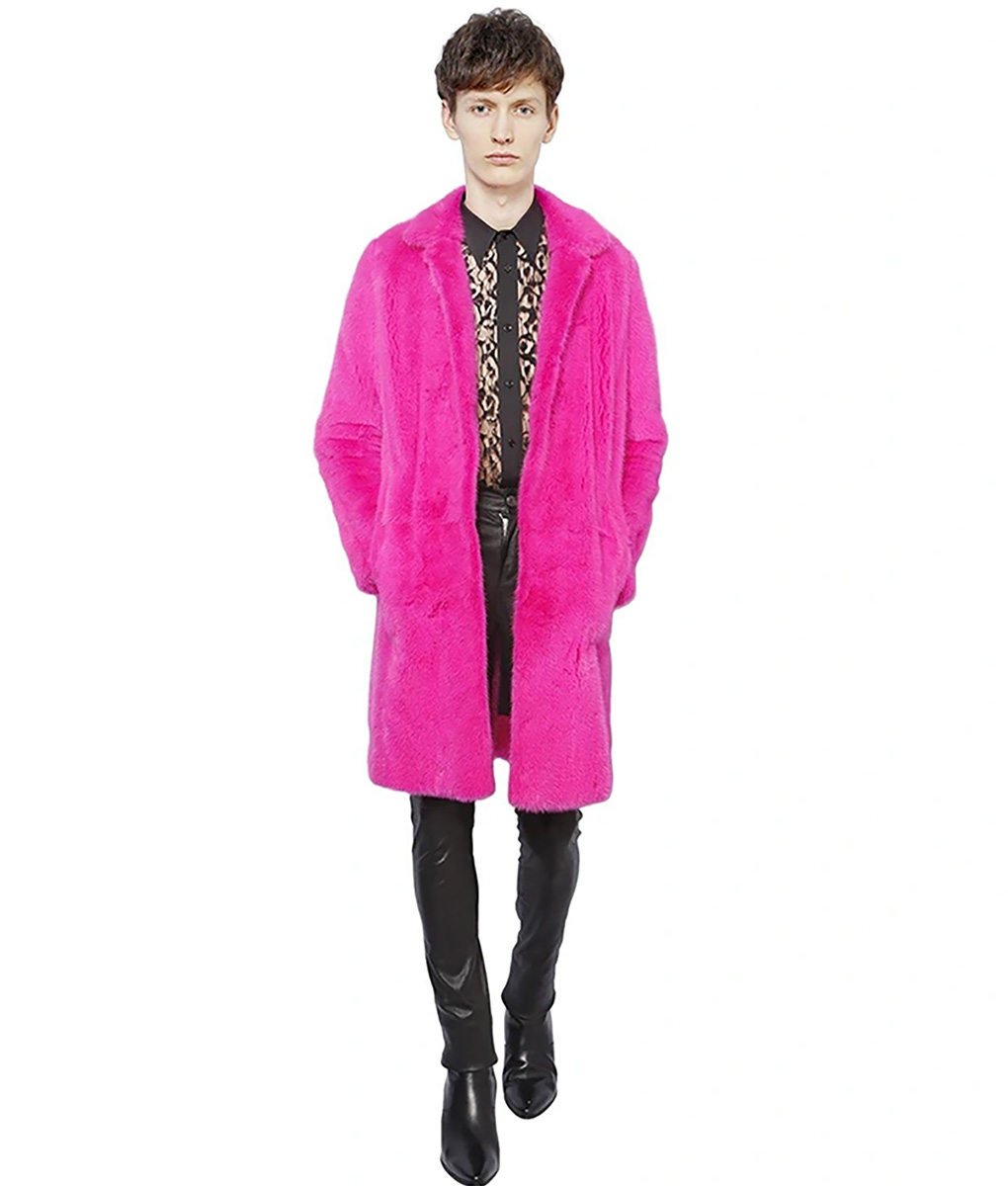 Long Fur Pink Coat for Men