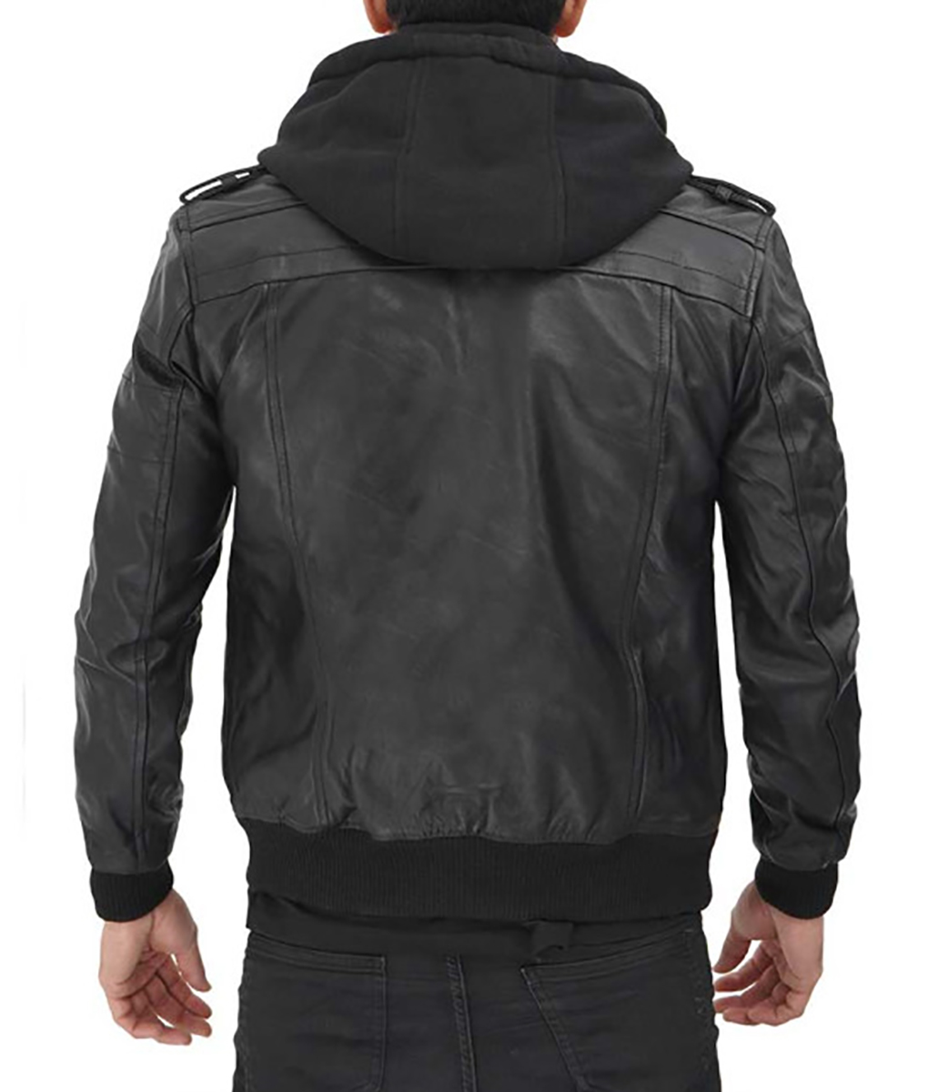 Martin Mens Black Hooded Leather Jacket
