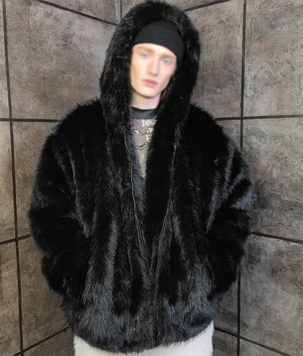 Men Hooded Fur Coat