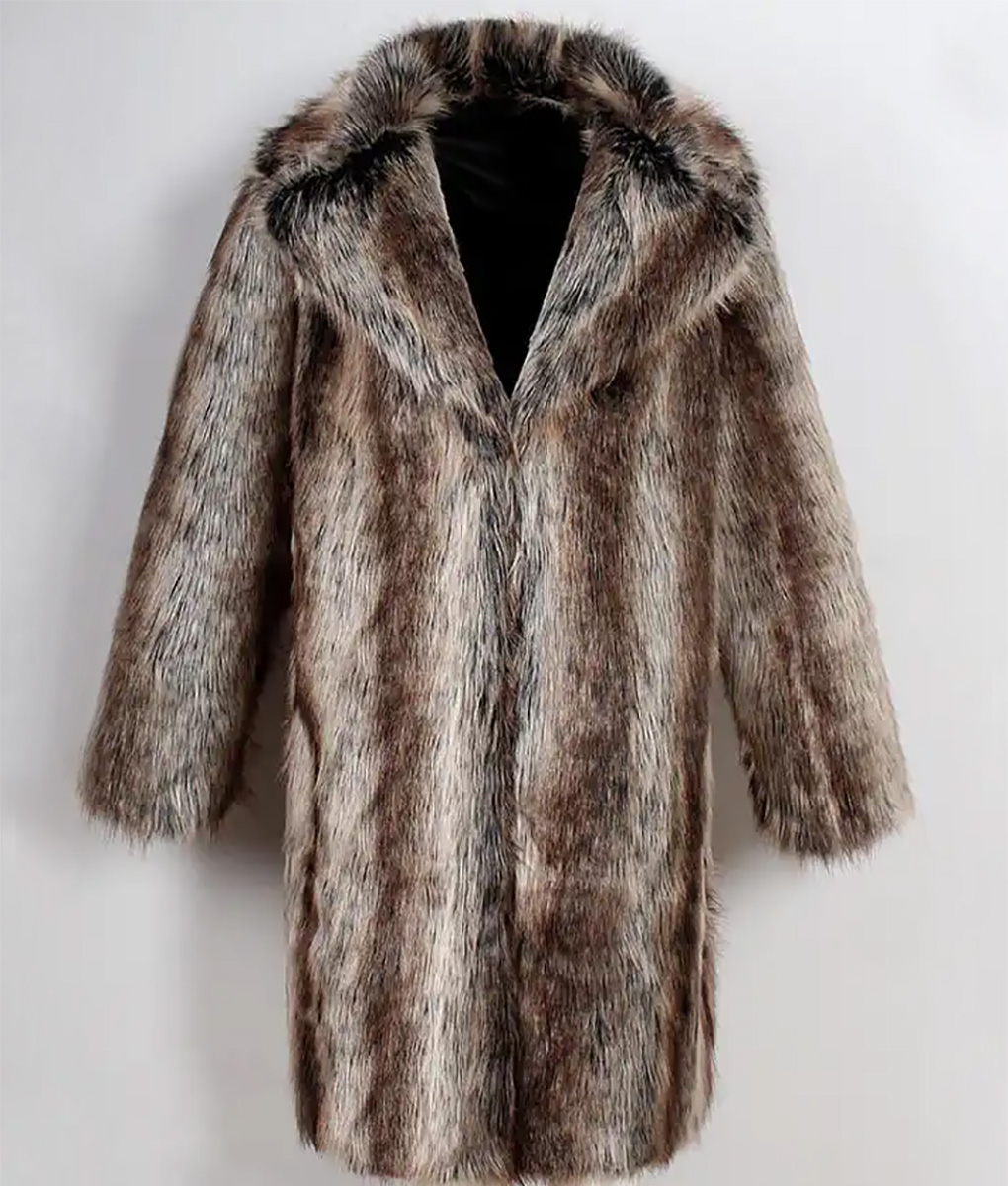 Men Long Dual-Tone Faux Fur Coat