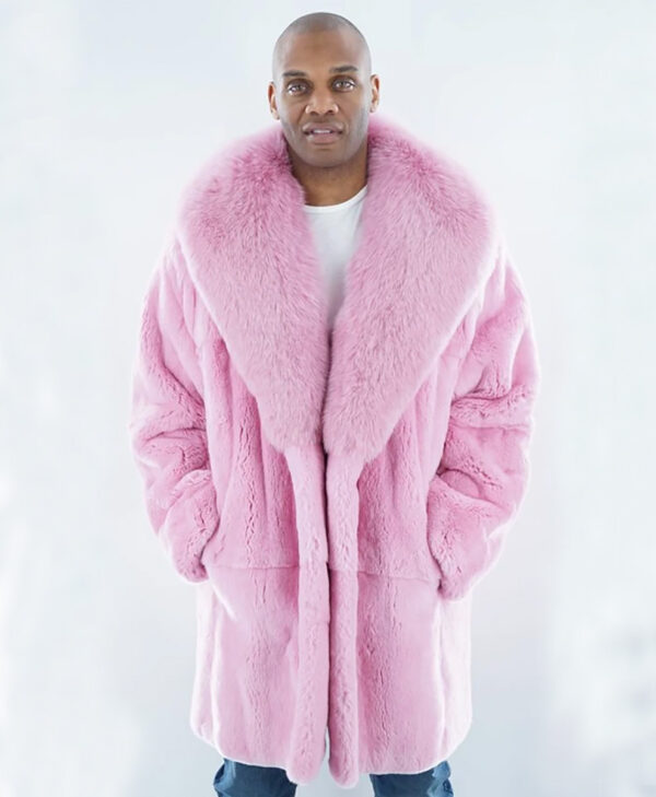 Men Long Fur Pink Coat with Lapel Style Collars