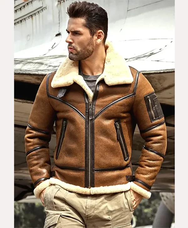 Men's Brown Sheepskin Zippered Leather Jacket