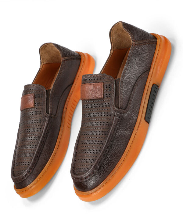 Men's Dotted Brown Leather Shoes with Brown Sole