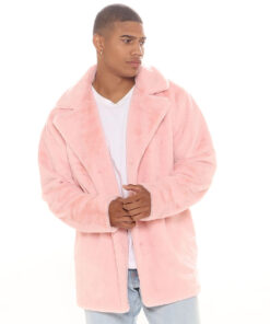 Men's Fur Pink Coat With Open Hem Cuffs