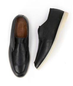 Caleb Mens Black Leather Dress Loafers-1