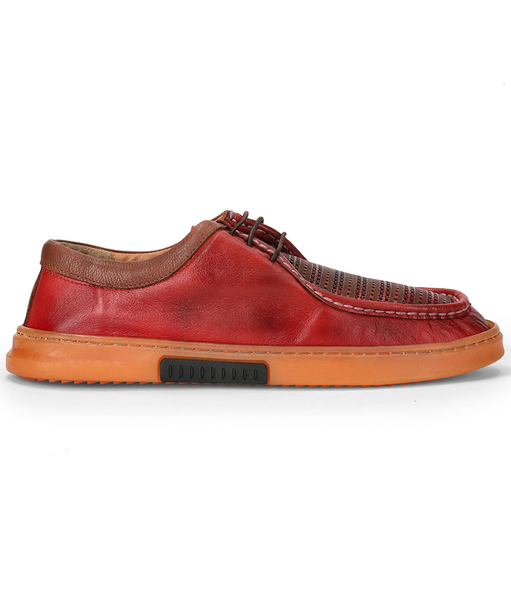 Men's Handmade Casual Coal Red Leather Shoes