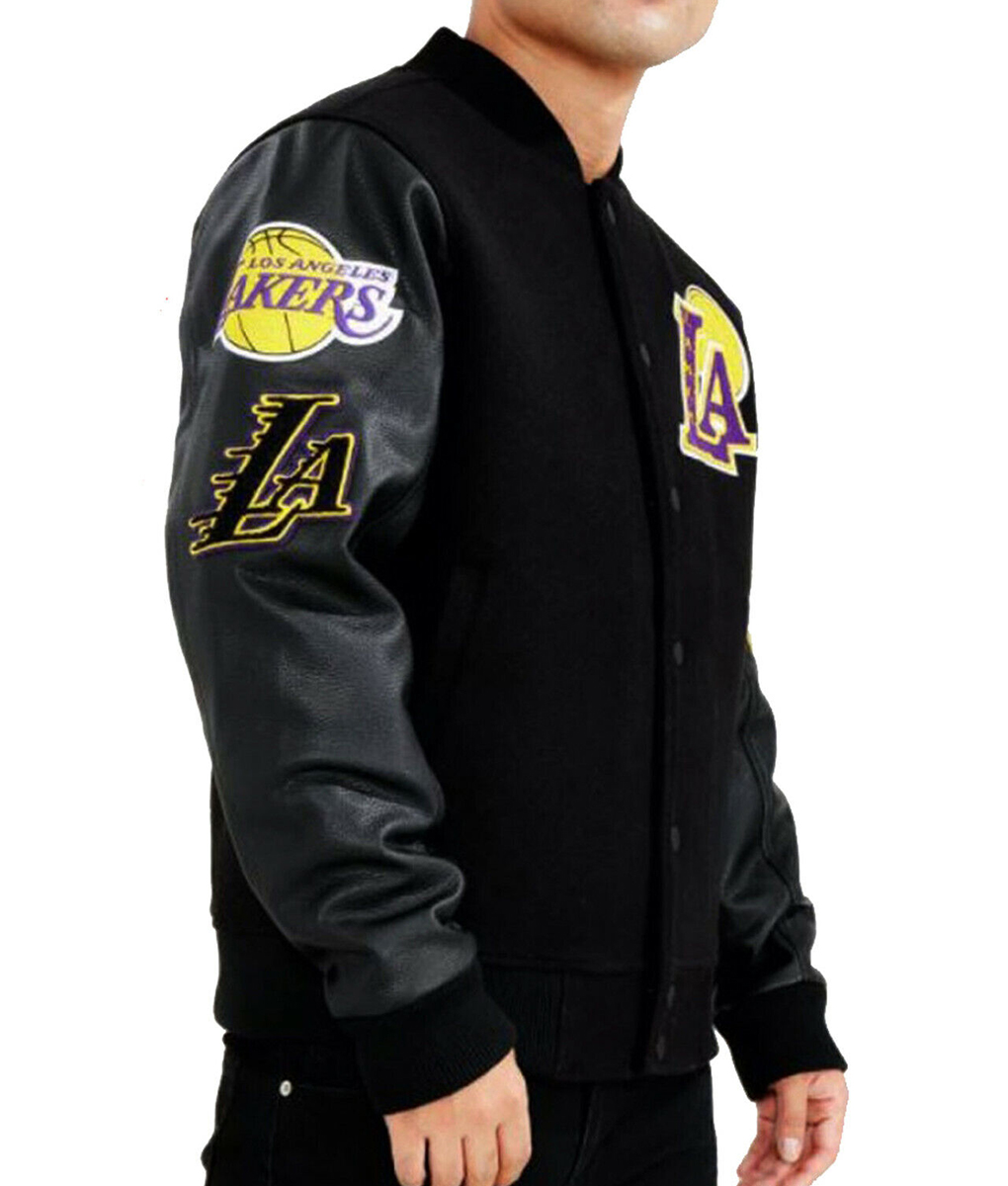 Mens Lakers Standard LA Black Varsity Jacket
