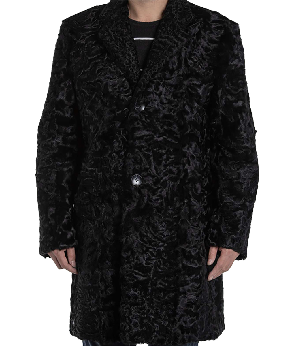 Men's Stylish Mid-Length Black Persian Lamb Fur Coat