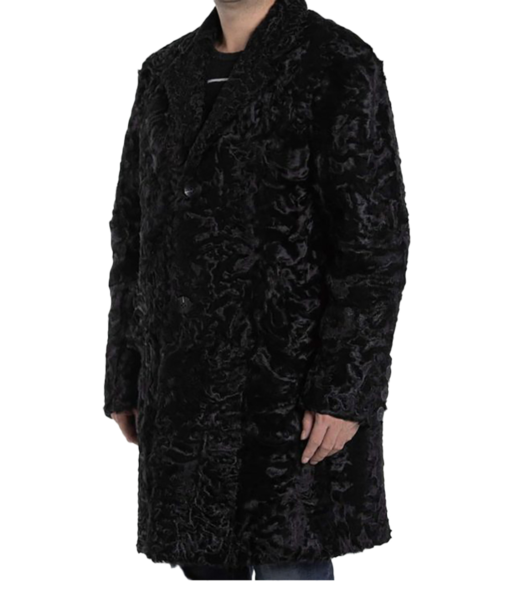 Men's Stylish Mid-Length Black Persian Lamb Fur Coat