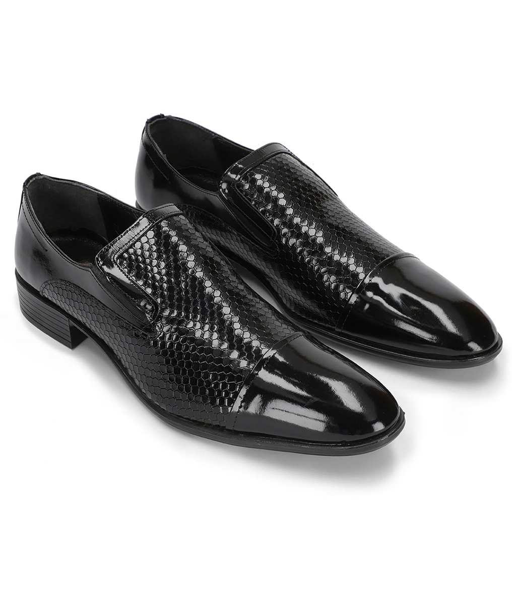 Men's Turkiye Designer Glazed Black Leather Shoes