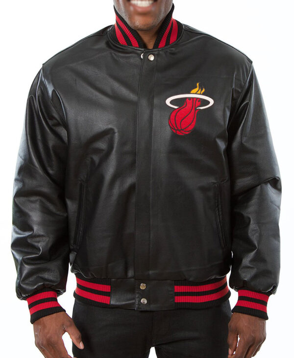 Miami Heat Black Leather Varsity Jacket