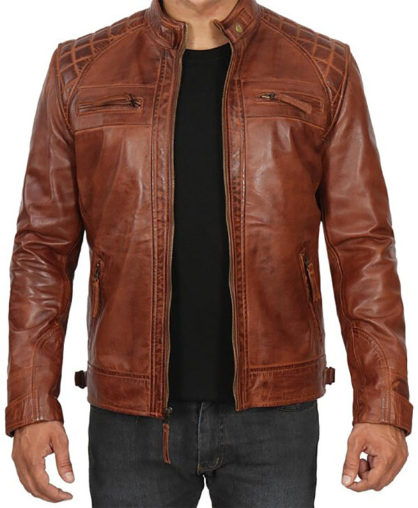 Millard Mens Brown Cafe Racer Leather Jacket