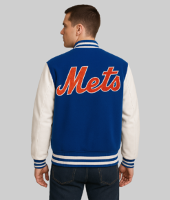 New York Wordmark Blue Mets Varsity Jacket-BackView