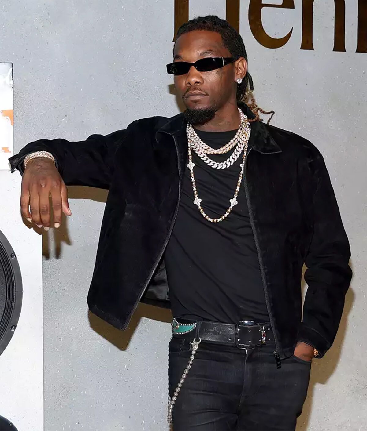 Offset at the Hennessy Launch Black Blouson Jacket