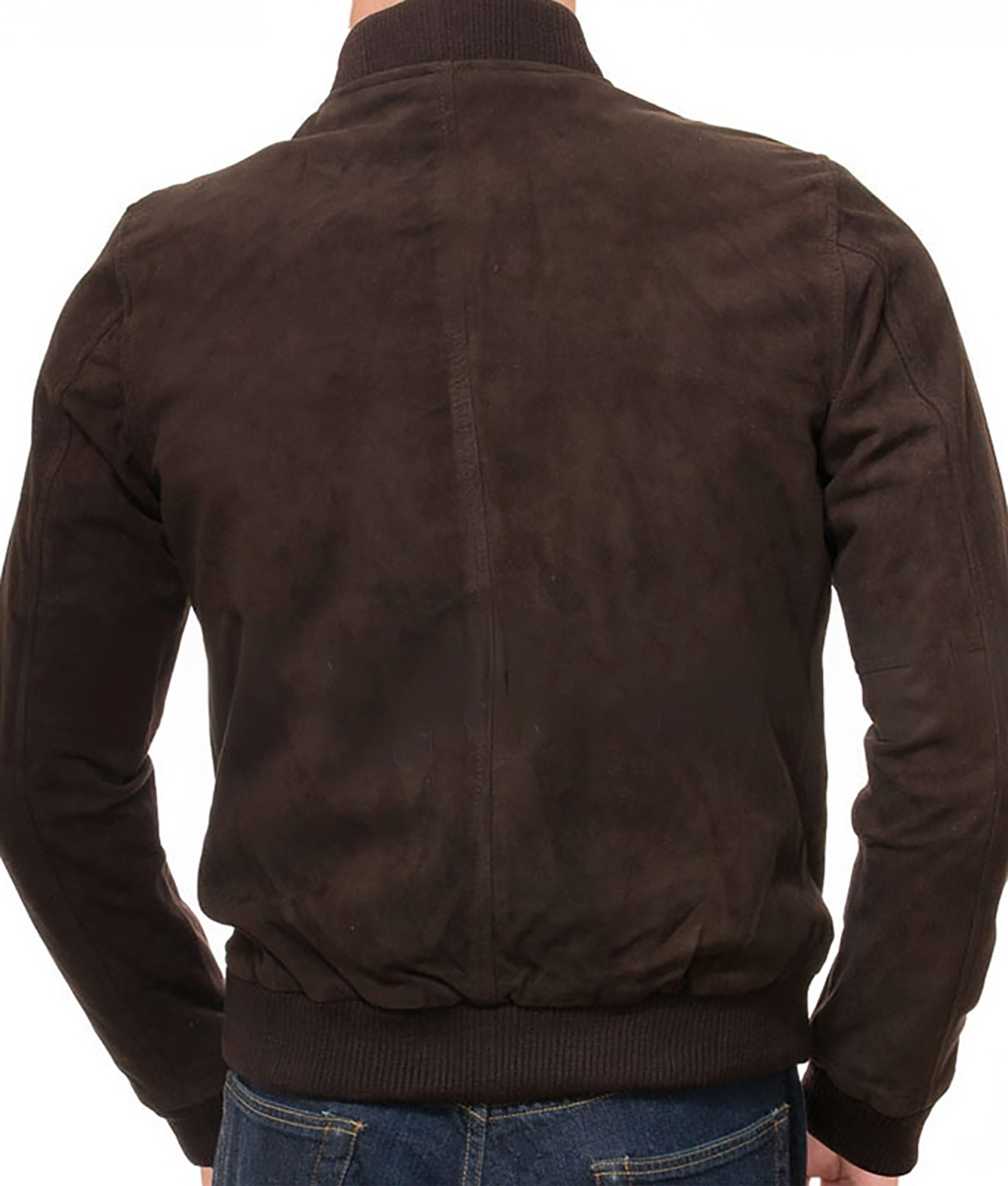 Ryan Mens Brown Suede Leather Bomber Jacket