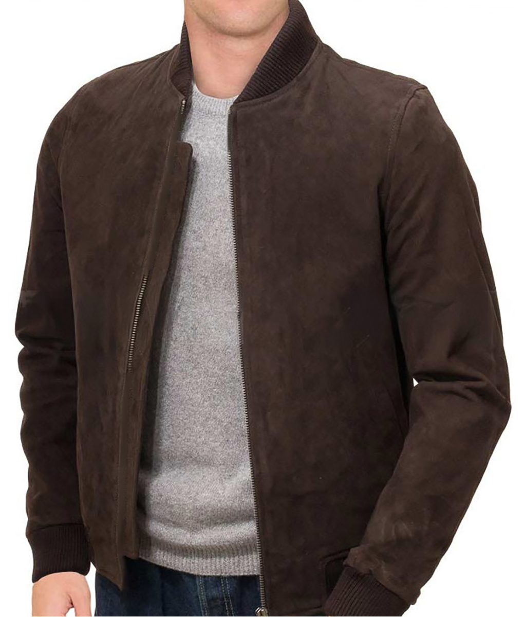 Ryan Mens Brown Suede Leather Bomber Jacket