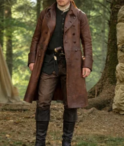 Sam Heughan Outlander Jamie Fraser Leather Coat-Front