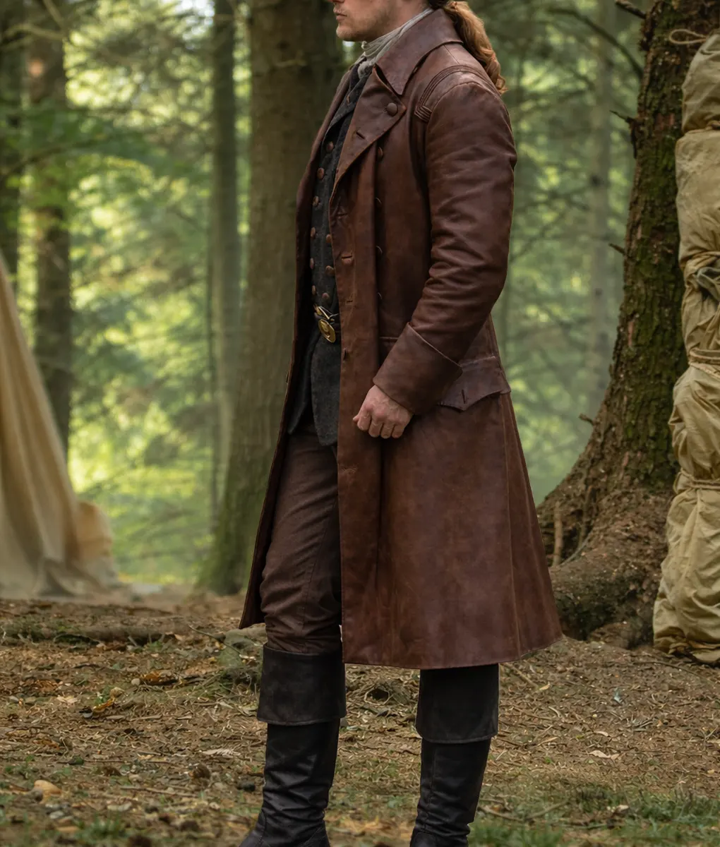 Sam Heughan Outlander Jamie Fraser Leather Coat-Side