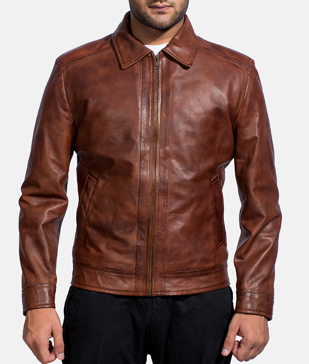 Shaune Mens Brown Leather Jacket