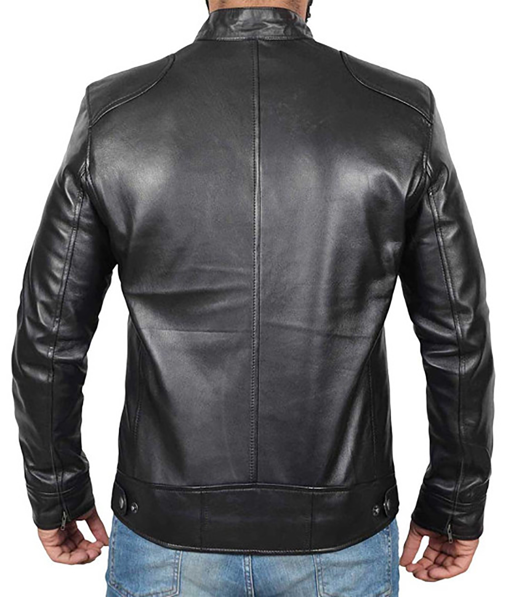 Taylor Mens Black Cafe Racer Leather Jacket