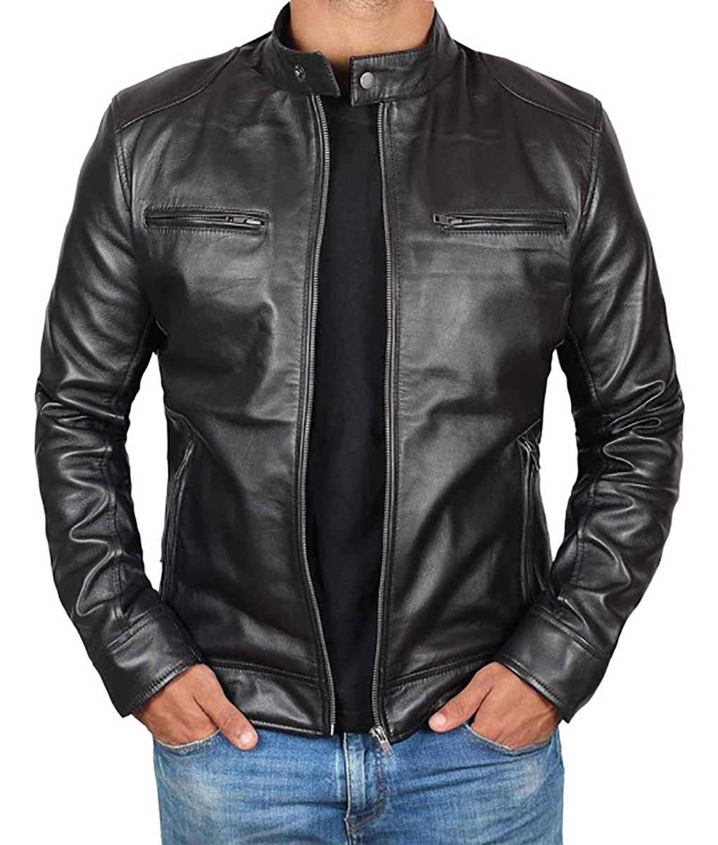 Taylor Mens Black Cafe Racer Leather Jacket