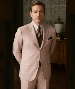 The Great Gatsby Leonardo DiCaprio Pink Plaid Suit-FrontView