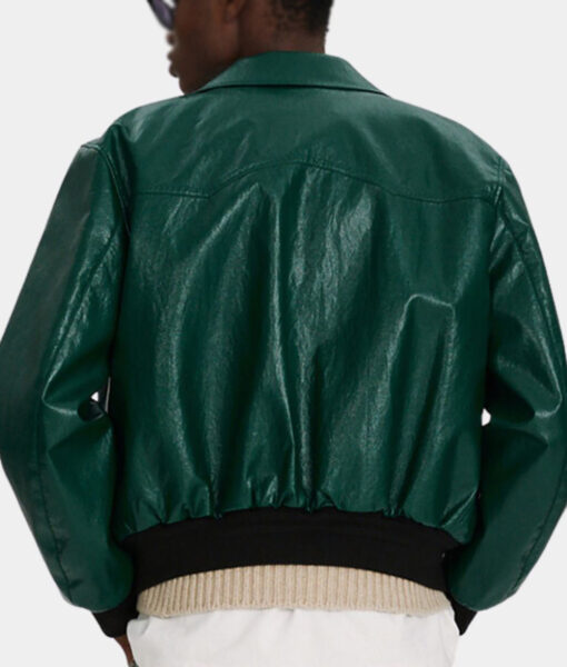 Thorian Mens Green Leather Bomber Jacket - Green Leather Bomber Jacket for Mens - Back View