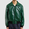 Thorian Mens Green Leather Bomber Jacket - Green Leather Bomber Jacket for Mens - Front View
