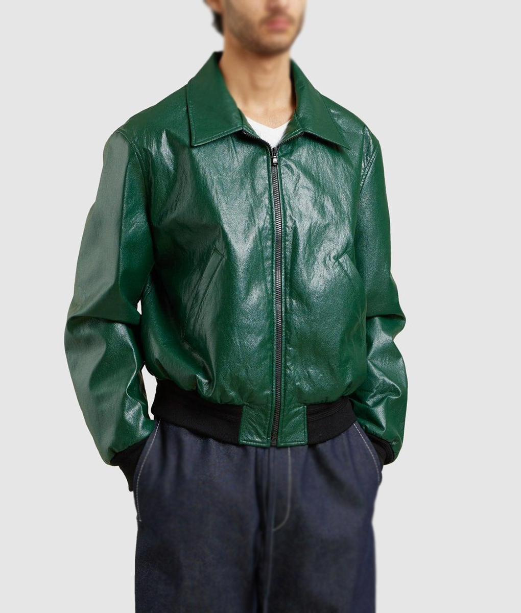 Donald Men's Distressed Green Bomber Leather Jacket | NYC Jackets