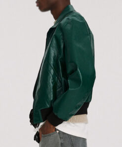 Thorian Mens Green Leather Bomber Jacket - Green Leather Bomber Jacket for Mens - Side View