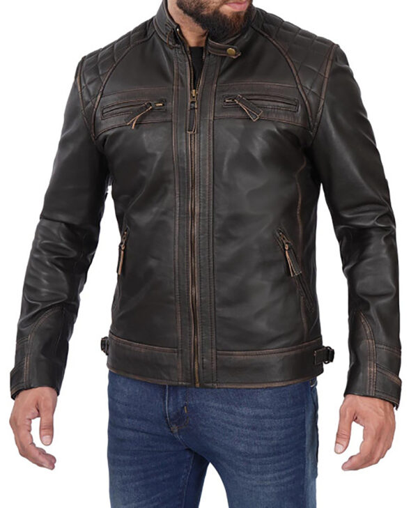 Tyler Mens Brown Leather Cafe Racer Jacket