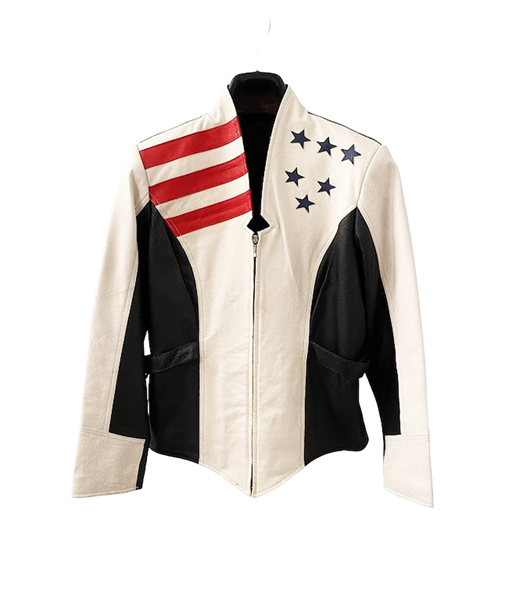 Vintage American Flag Leather Biker Jacket