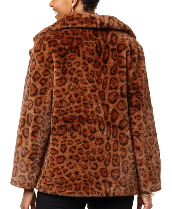 Women Leopard Print Brown Faux Fur Coat