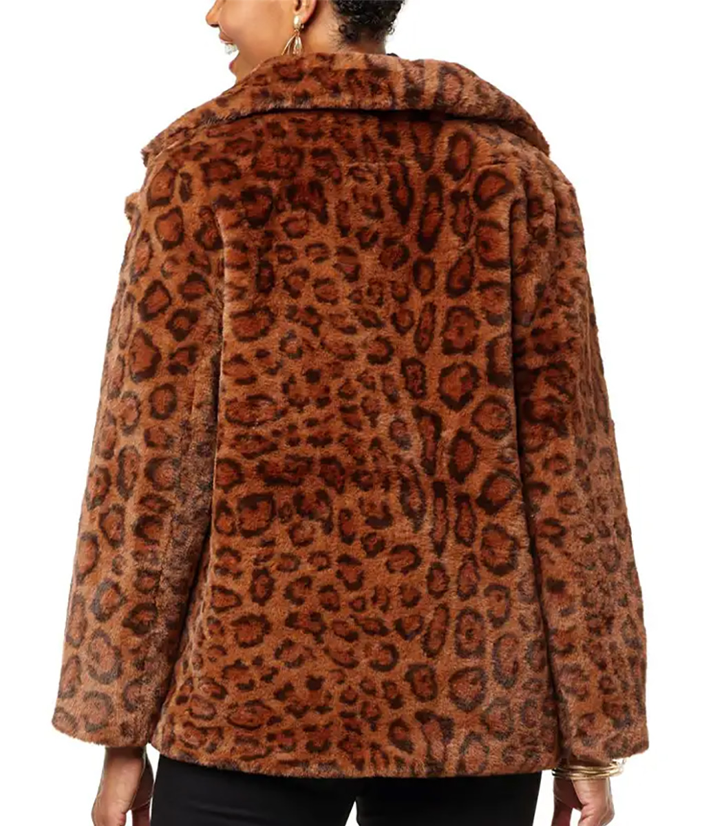 Women Leopard Print Brown Faux Fur Coat