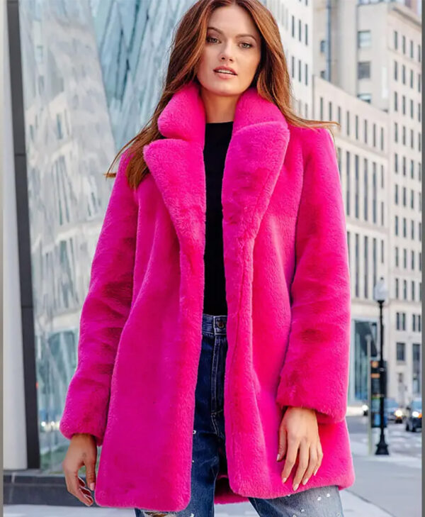 Women's Stylish Fur Shocking Pink Coat