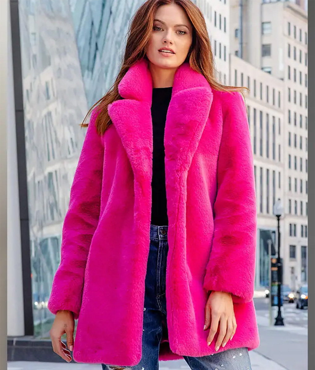Women's Stylish Fur Shocking Pink Coat